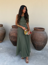 Tamara | Vestido Longo com Franzido, Alças Finas e Saia Fluida