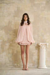 Giovana | Conjunto Vestido Curto e Capa Estruturada em Rosa Glossy