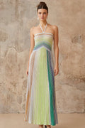 Aurora | Vestido Longo em Blocos de Cor Verde, Branco e Nude