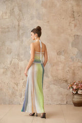 Aurora | Vestido Longo em Blocos de Cor Verde, Branco e Nude