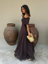 Tamara | Vestido Longo com Franzido, Alças Finas e Saia Fluida