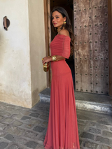 Tamara | Vestido Longo com Franzido, Alças Finas e Saia Fluida