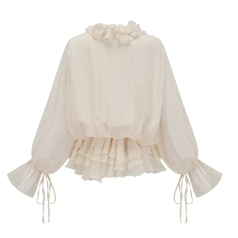 Heloísa | Vestido Curto Off-White com Flores 3D, Decote em V e Babados