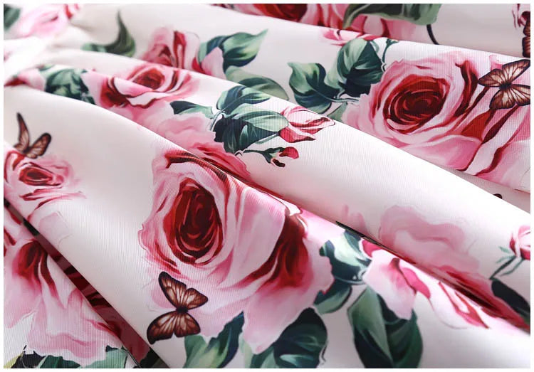 Rosana | Vestido Midi Floral com Saia Volumosa e Decote Coração
