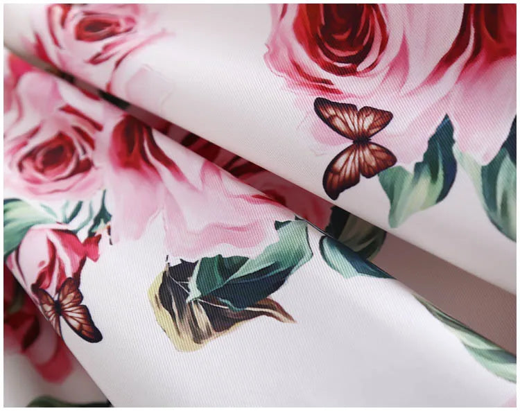 Rosana | Vestido Midi Floral com Saia Volumosa e Decote Coração