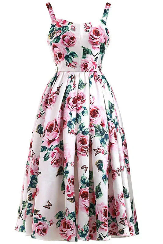 Rosana | Vestido Midi Floral com Saia Volumosa e Decote Coração