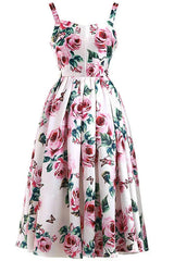 Rosana | Vestido Midi Floral com Saia Volumosa e Decote Coração