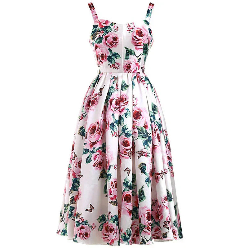Rosana | Vestido Midi Floral com Saia Volumosa e Decote Coração