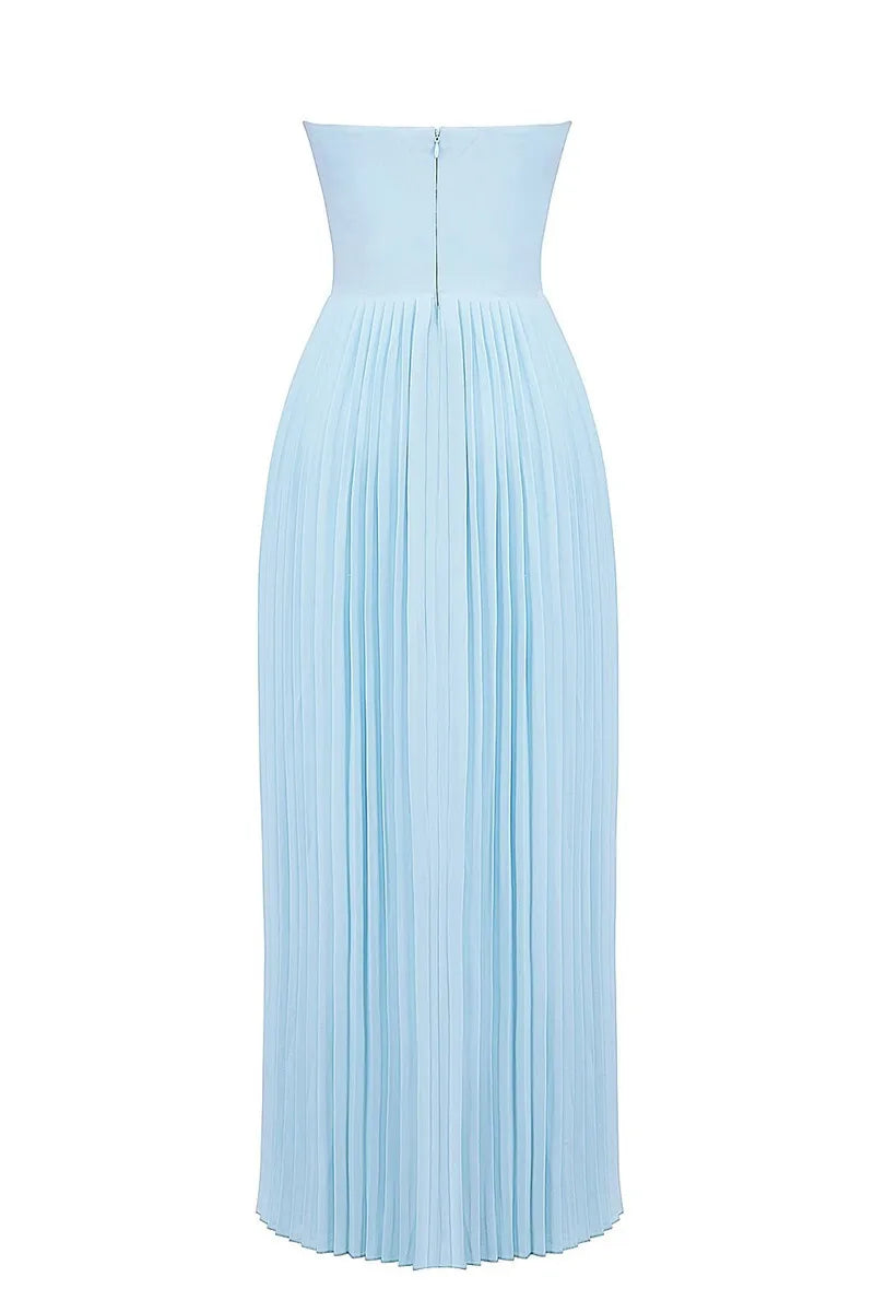 Celeste | Vestido Longo Azul Celeste com Espartilho e Saia Plissada