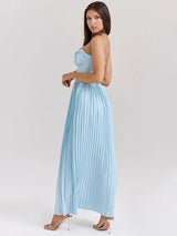 Celeste | Vestido Longo Azul Celeste com Espartilho e Saia Plissada