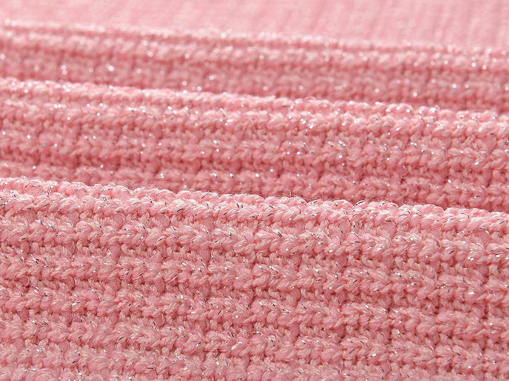 Valentina | Vestido Midi Rosa em Tricô com Babados e Bordado de Pérolas