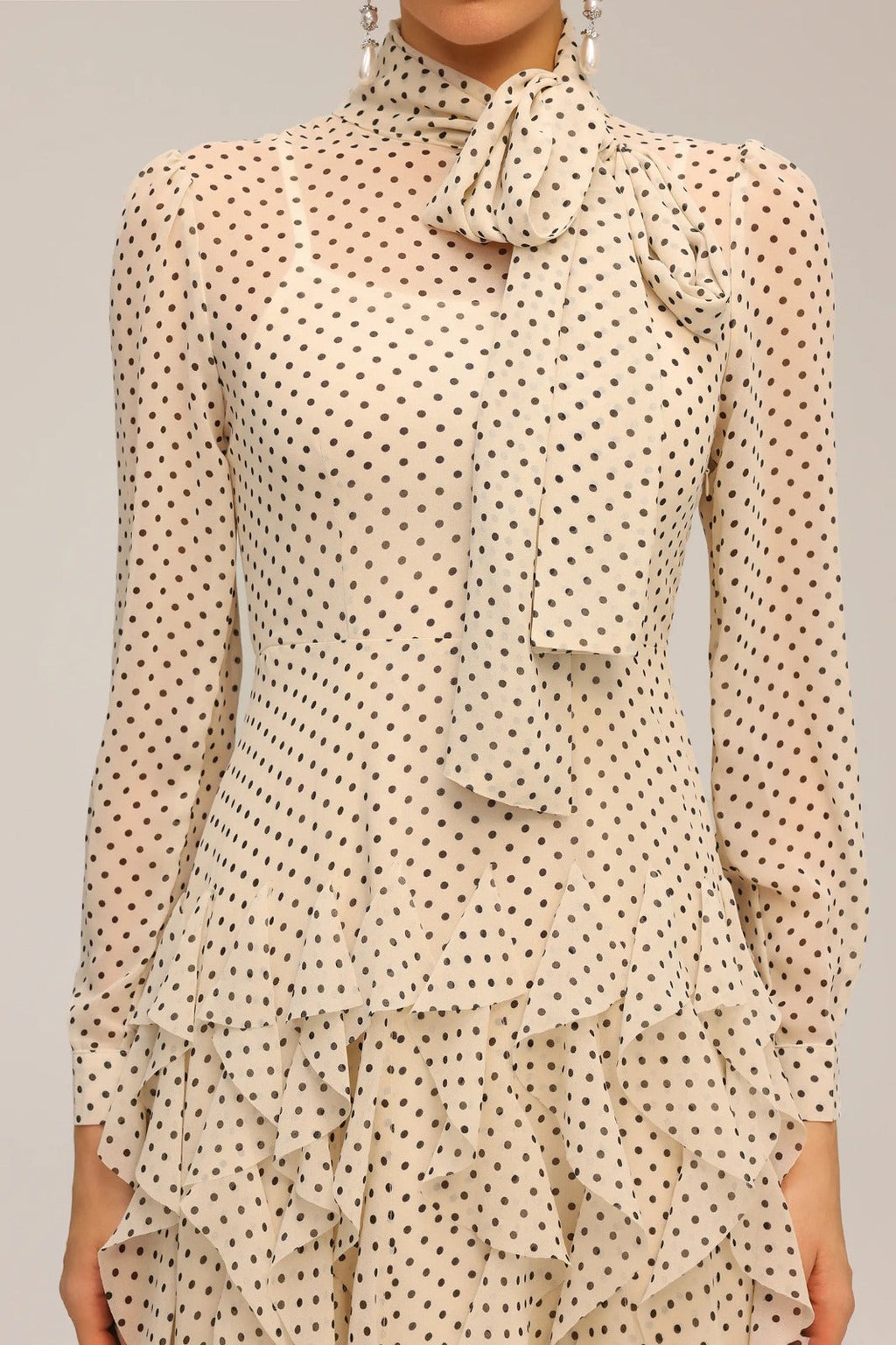Sereia | Vestido Longo em Chiffon com Poás e Laço Borboleta