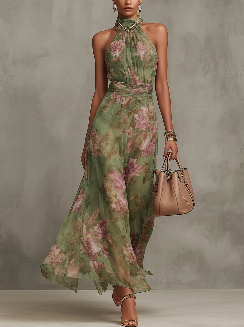 Serena | Vestido Longo Fluido Floral Elegante que Valoriza a Silhueta