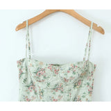 Sávia | Vestido Midi Floral Sage com Corselet e Saia Godê