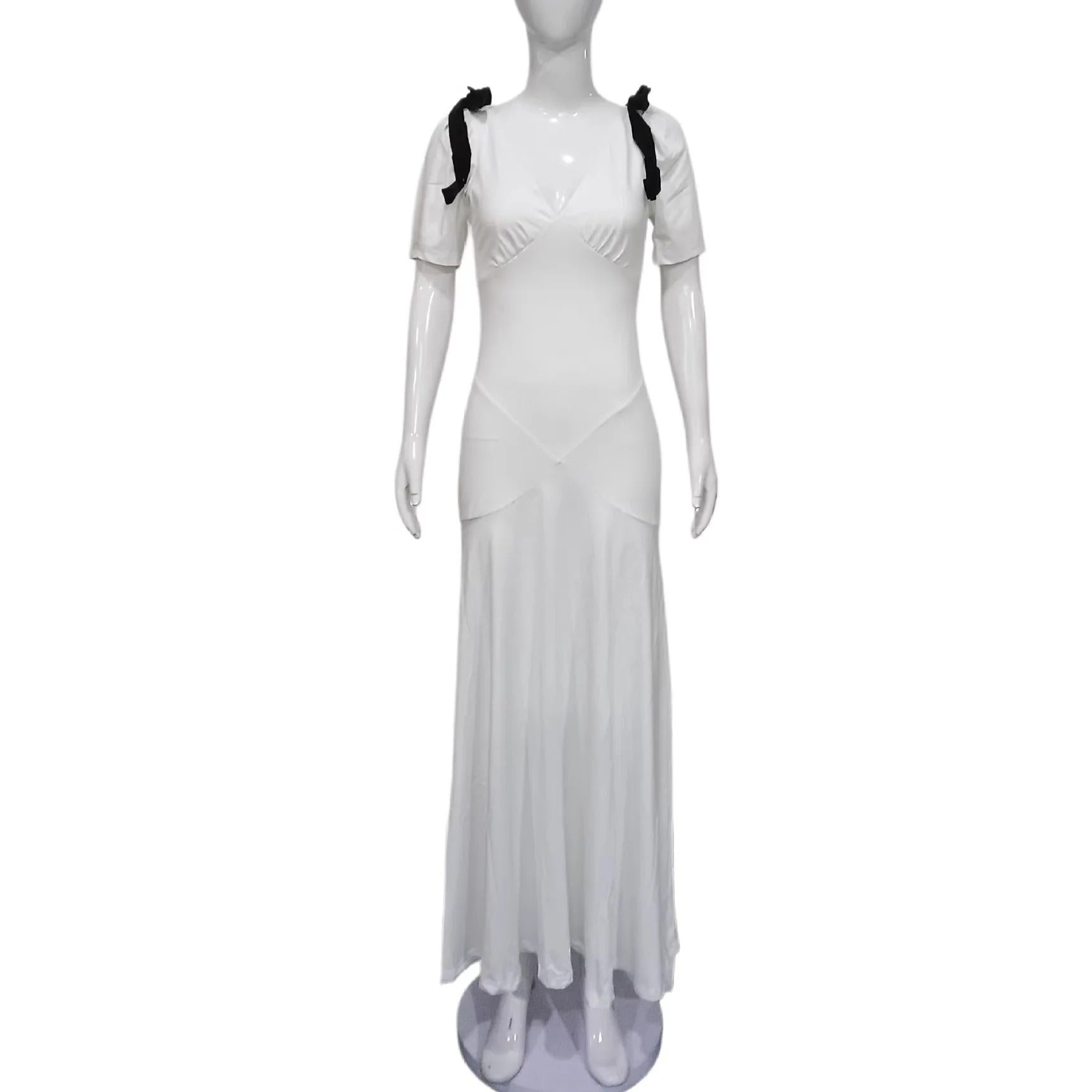 Clarice | Vestido Longo Branco com Laços e Decote em V