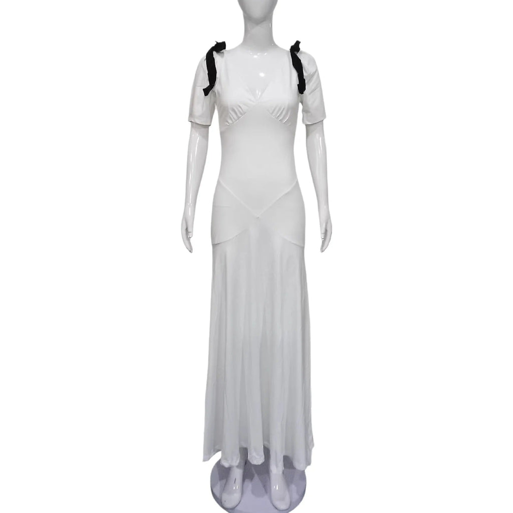 Clarice | Vestido Longo Branco com Laços e Decote em V