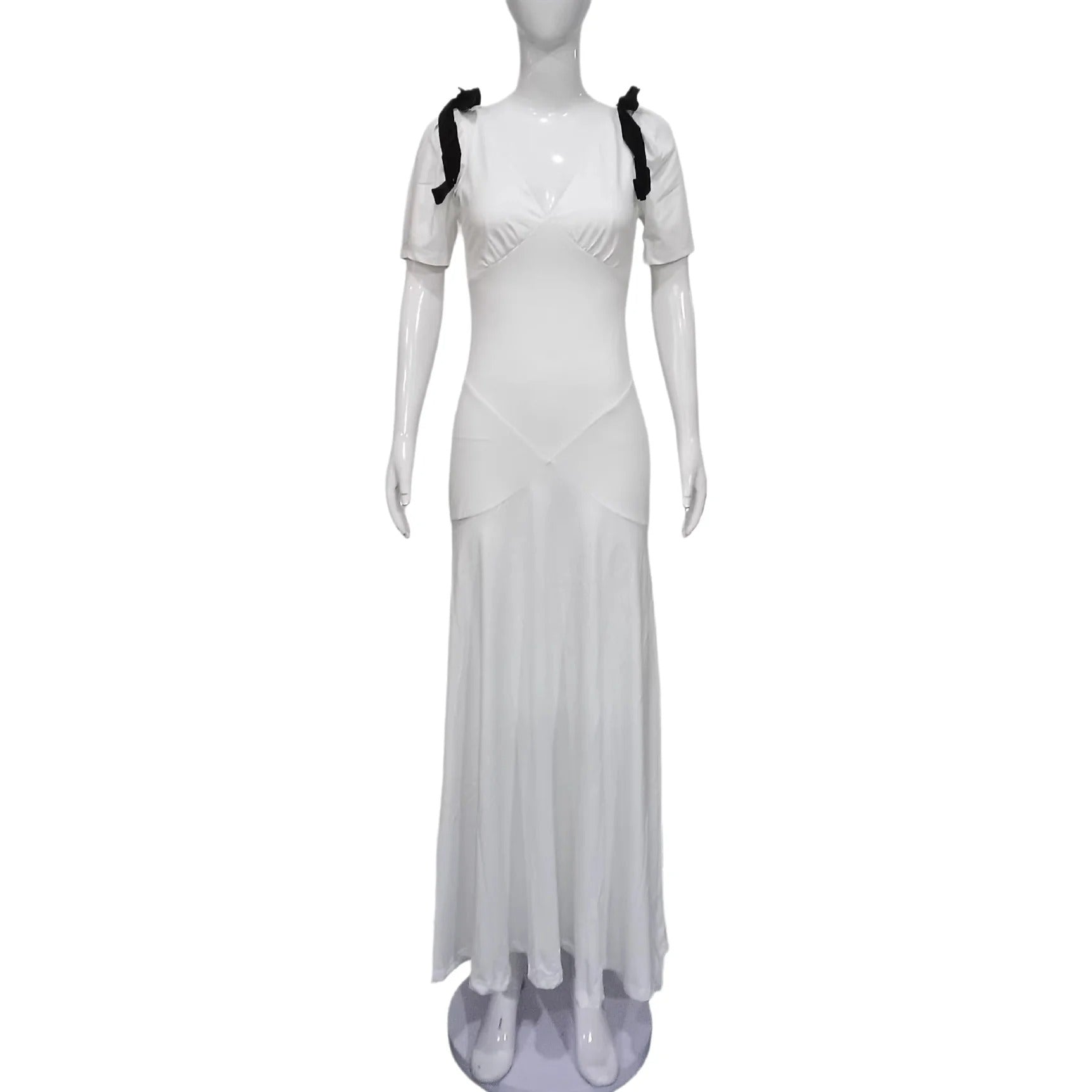 Clarice | Vestido Longo Branco com Laços e Decote em V