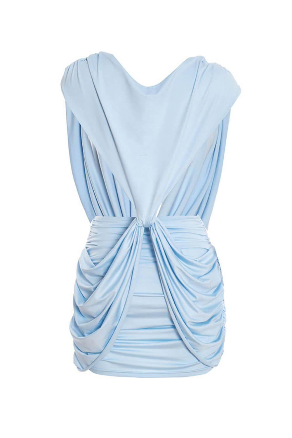 Olise | Vestido Curto em Azul Claro com Nó Frontal e Decote V