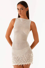 Rebeca | Vestido Curto Branco em Crochê com Costas Abertas