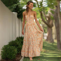 Melissa | Vestido Longo Floral Pêssego com Tule e Decote em V