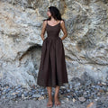 Dandara | Vestido Midi em Algodão com Franzido no Busto e Alça Ajustável