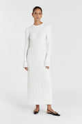 Olga | Vestido Longo em Tricô Canelado Off-White com Manga Longa