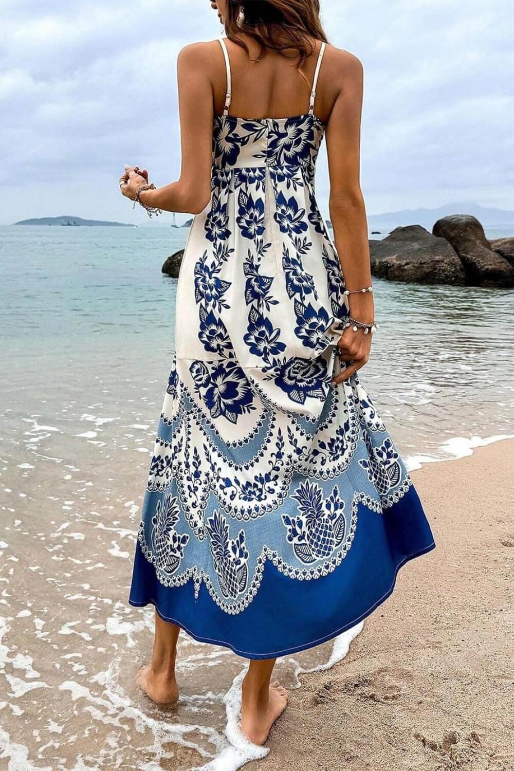 Lorena | Vestido Midi Azul Royal com Estampa Mandala