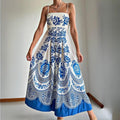 Lorena | Vestido Midi Azul Royal com Estampa Mandala