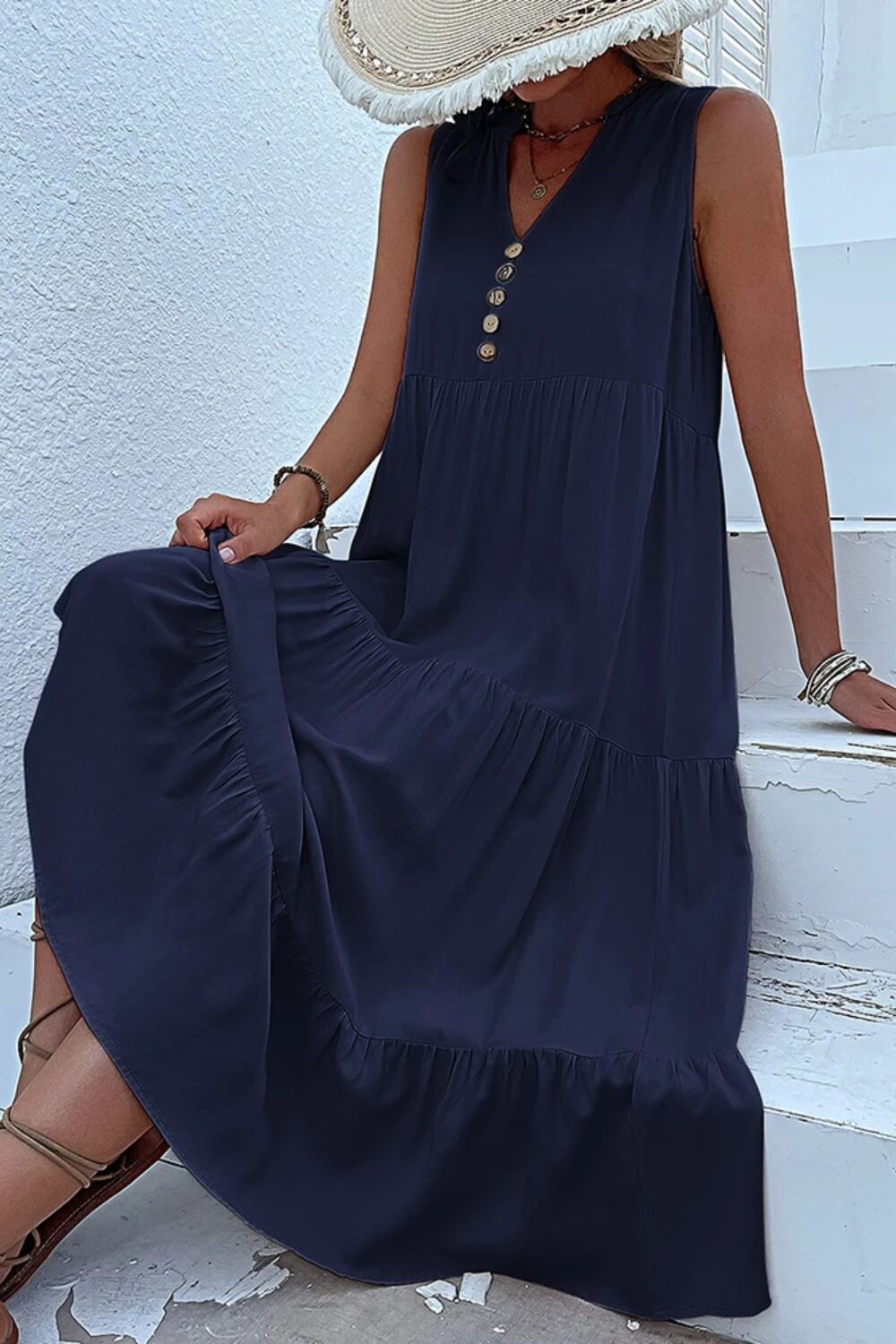 Orla | Vestido Midi em Viscose Fluida com Corte Evasê