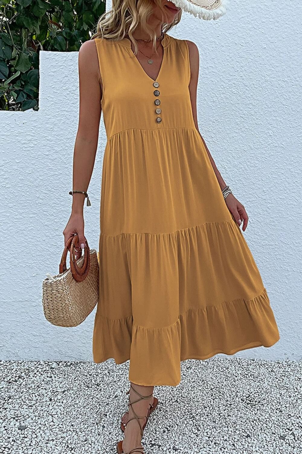 Orla | Vestido Midi em Viscose Fluida com Corte Evasê