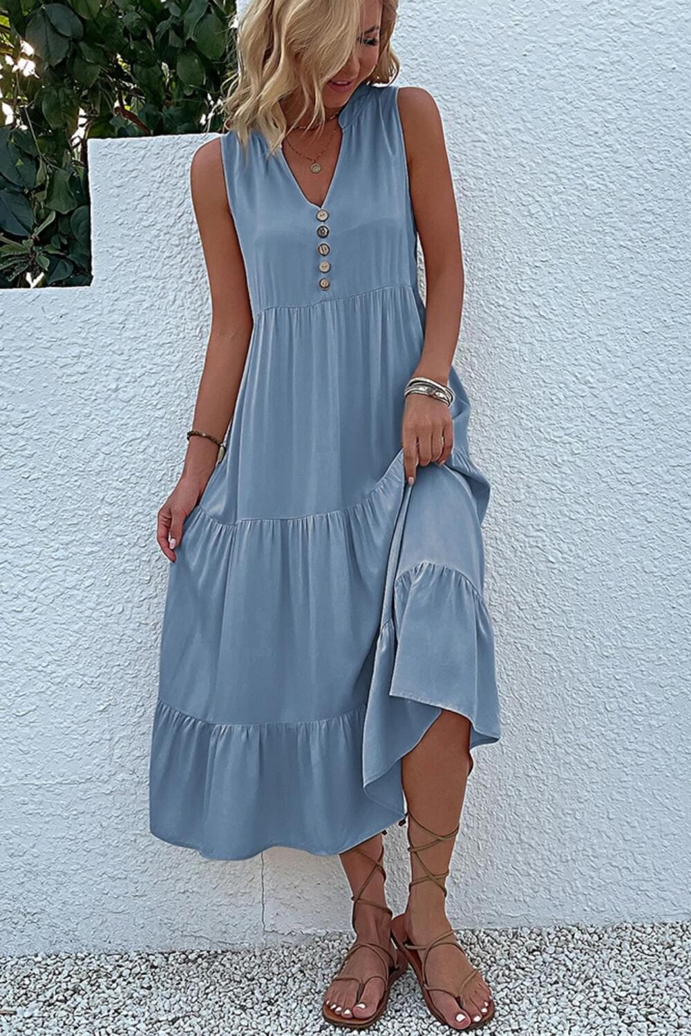 Orla | Vestido Midi em Viscose Fluida com Corte Evasê