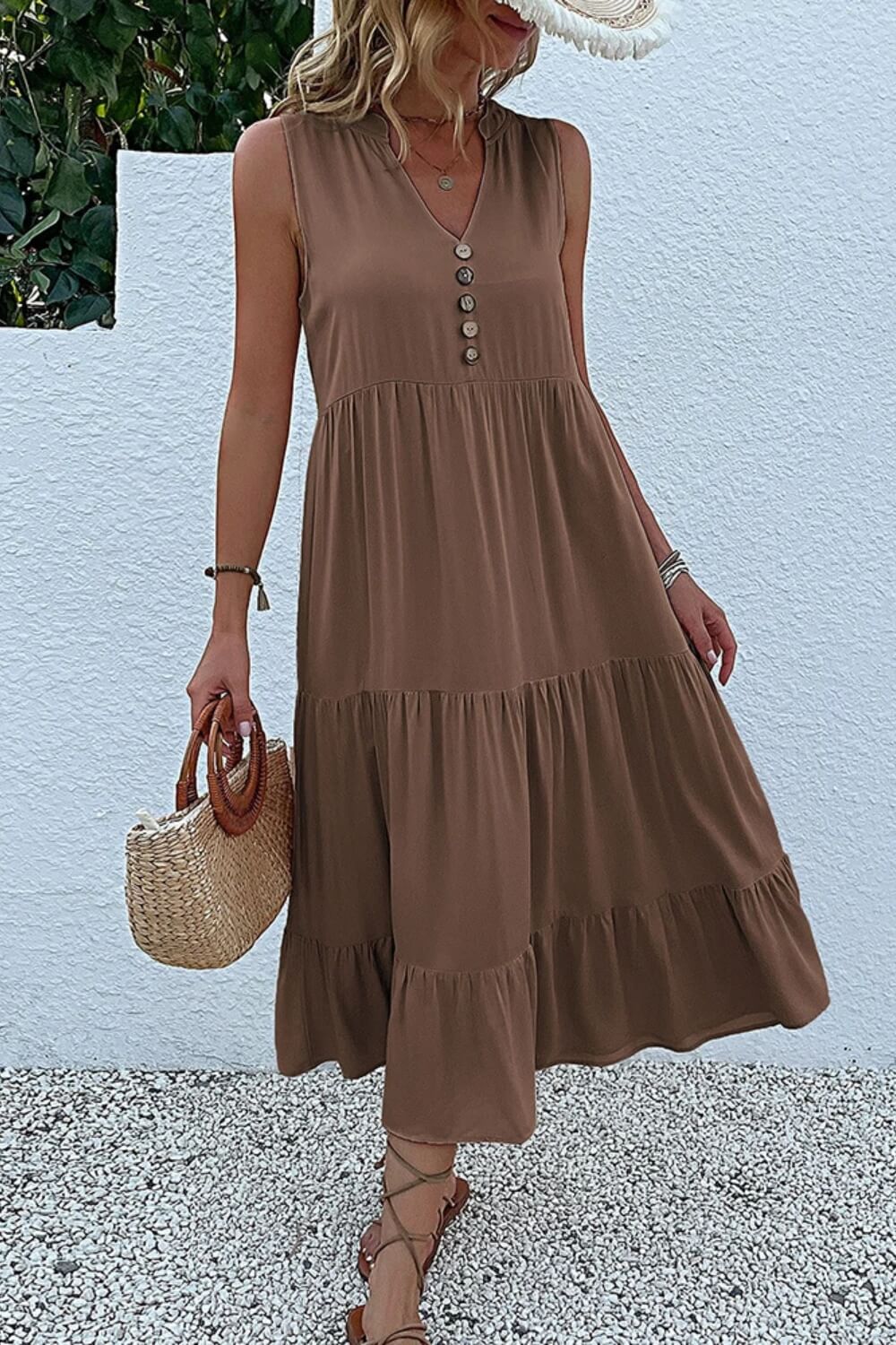 Orla | Vestido Midi em Viscose Fluida com Corte Evasê