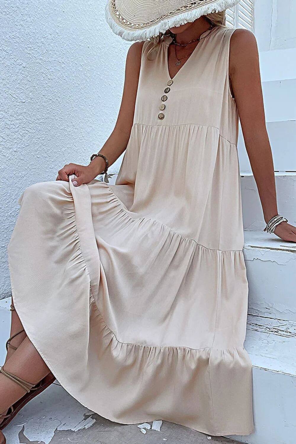 Orla | Vestido Midi em Viscose Fluida com Corte Evasê